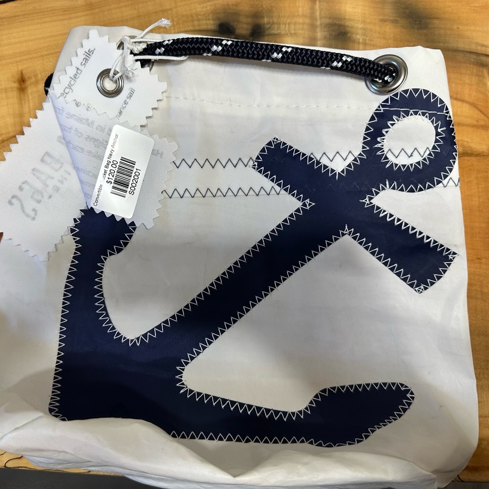 Nautical White and Navy Anchor Tote Bag